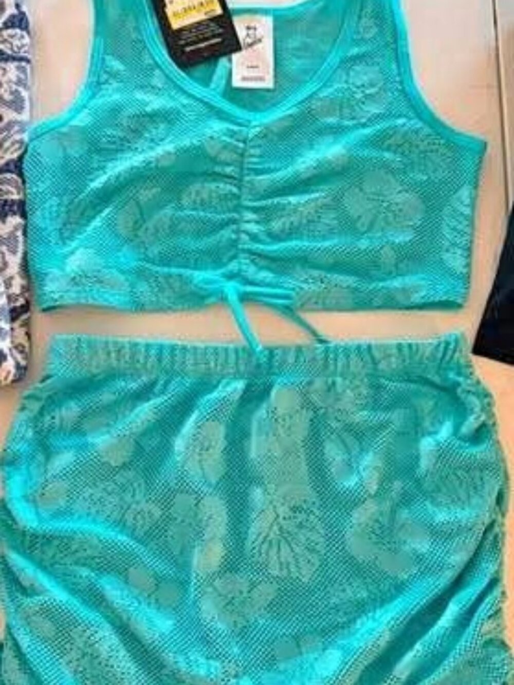 NWT S 6/7 Girls' 2pc Tropic Sunrise CoverUp - art class™ Aqua Blue